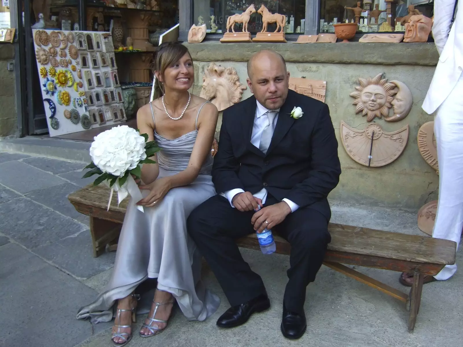 Stefano and his wife on a bench, from A Day Trip to Firenze, Tuscany, Italy - 24th July 2008