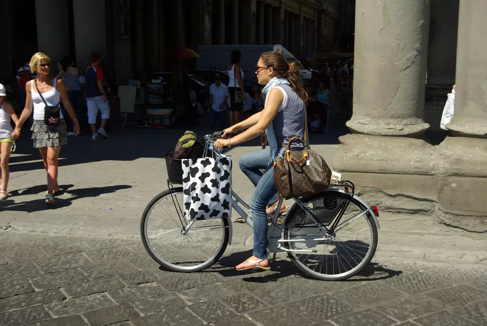 A ragazza on a bicycle, from A Day Trip to Firenze, Tuscany, Italy - 24th July 2008