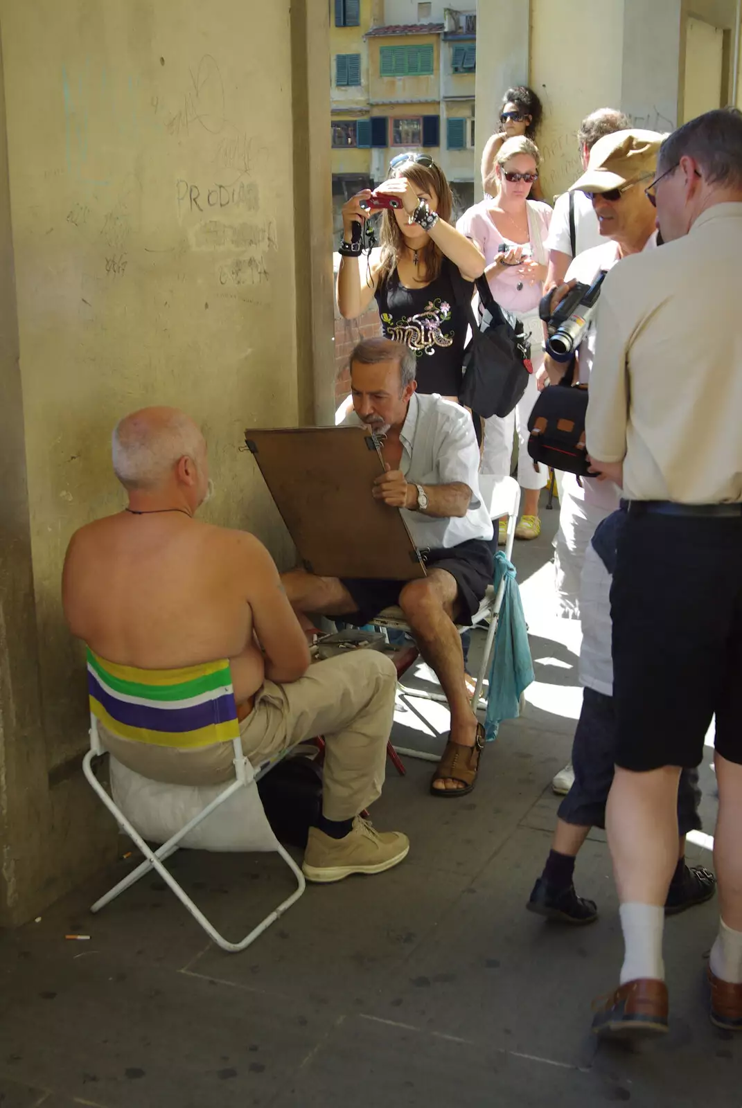 A shirt-less dude gets his portrait done , from A Day Trip to Firenze, Tuscany, Italy - 24th July 2008