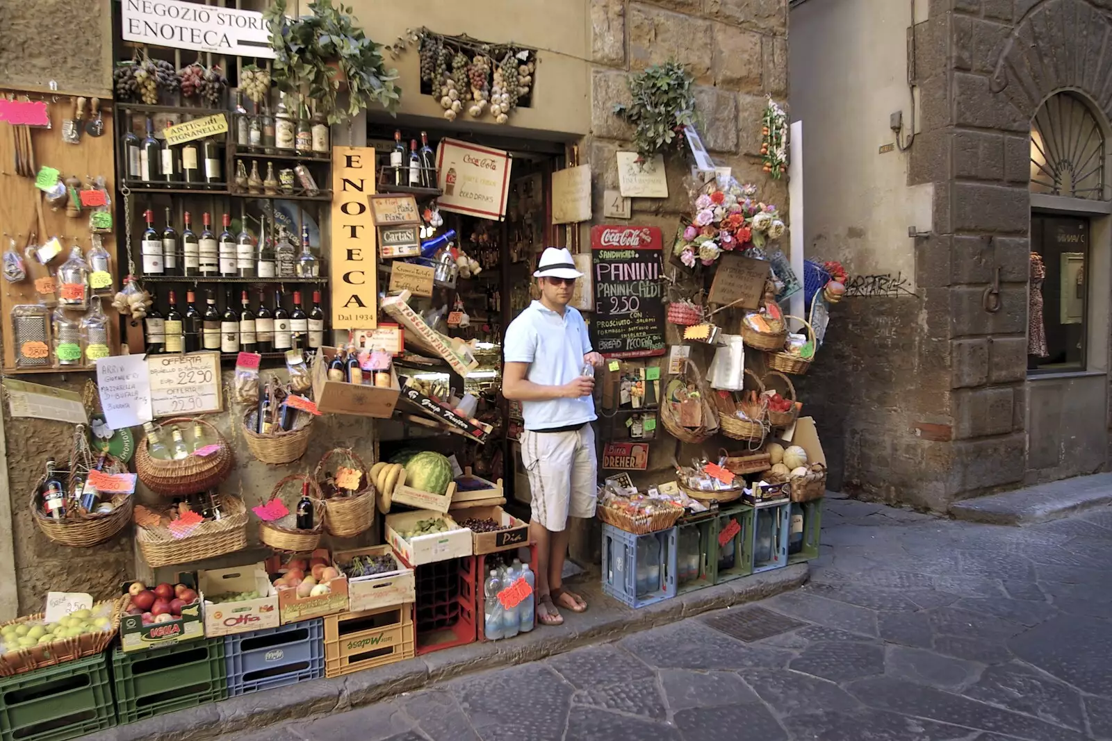 Pieter emerges from a packed shop, from A Day Trip to Firenze, Tuscany, Italy - 24th July 2008