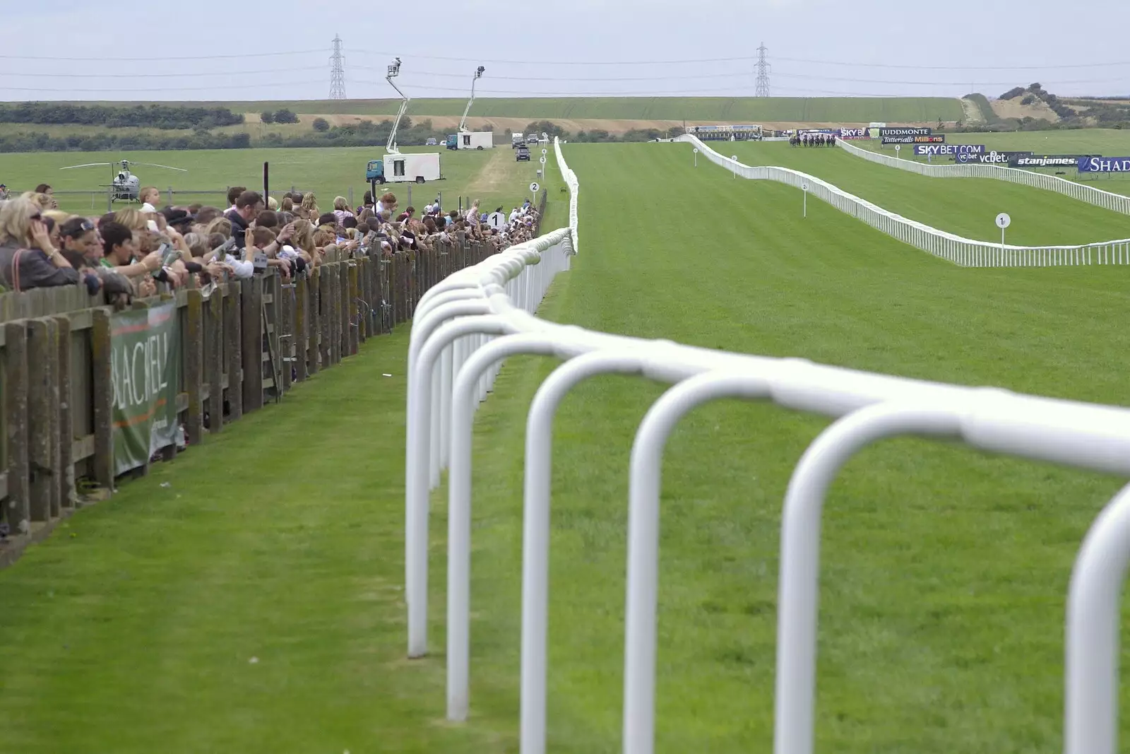 TV cameras high up on cherry-pickers film the race, from A Day At The Races, Newmarket, Suffolk - 23rd August 2008