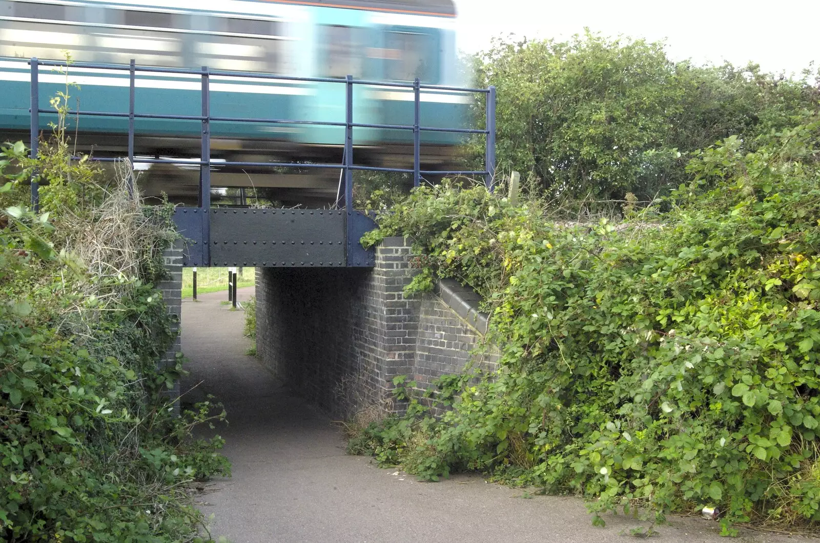 A train trundles over the bridge, from Sam and Daisy at The Cherry Tree, and Sis and Matt Visit, Suffolk - 14th September 2008