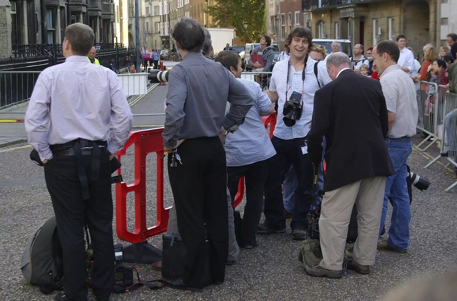 Some press dude has a laff about something, from A Brief Time in History: Stephen Hawking and the Corpus Christi Clock, Benet Street, Cambridge - 19th September 2008