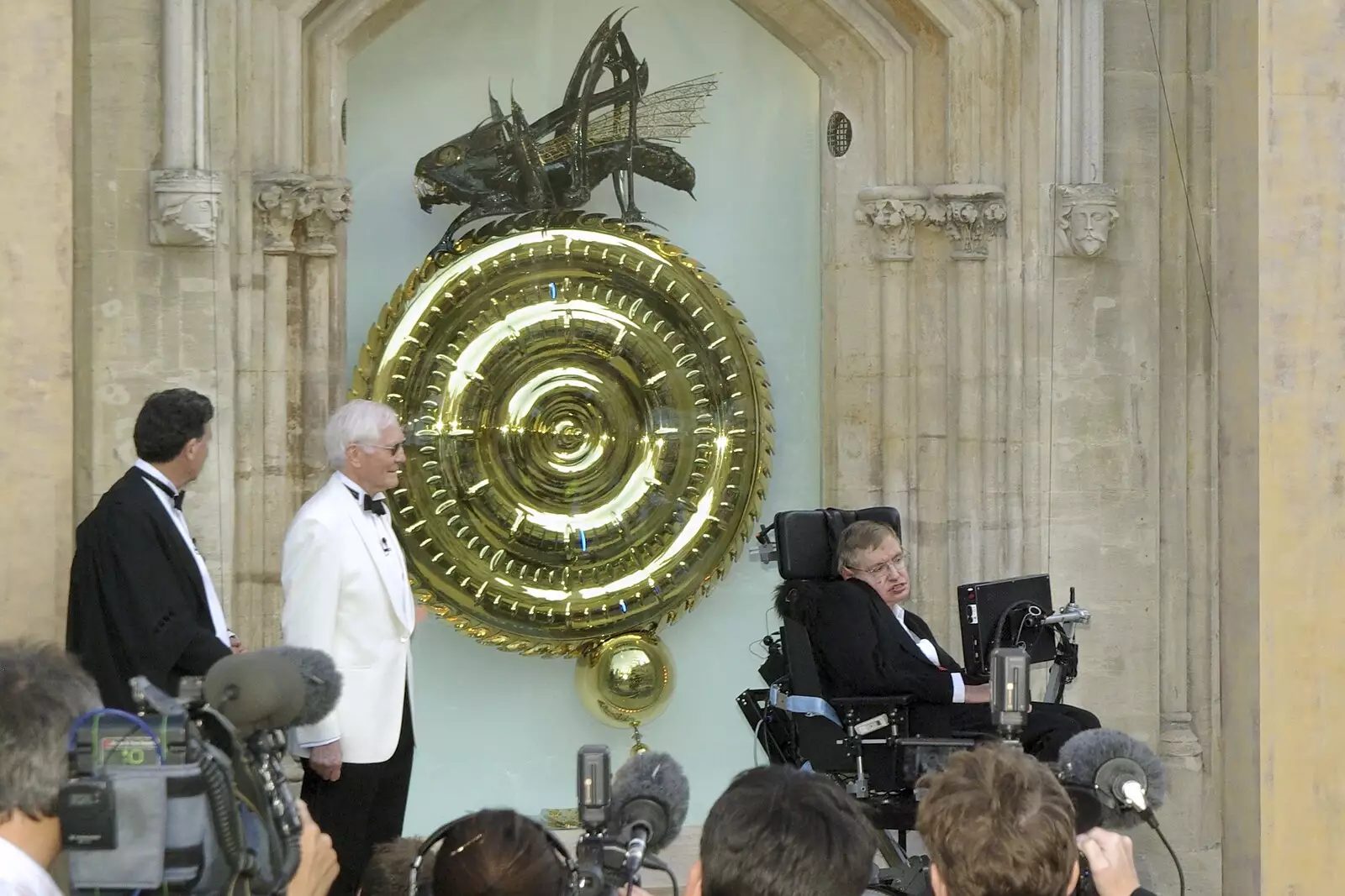 The 'Chronophage' clock is unveiled, from A Brief Time in History: Stephen Hawking and the Corpus Christi Clock, Benet Street, Cambridge - 19th September 2008