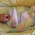 A big yawn: nestling under a blanket knitted by Spammy 