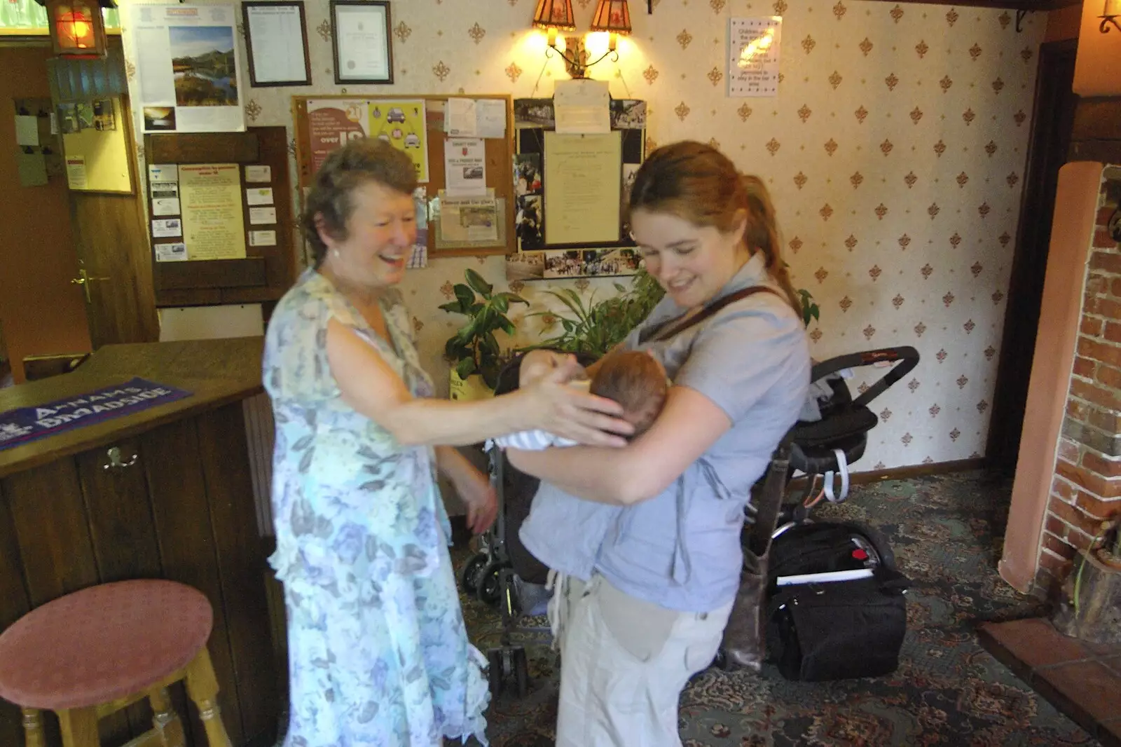 Sylvia meets Fred for the first time, from Jessica's Christening and Fred's First Outing, Thrandeston and Brome, Suffolk - 28th September 2008