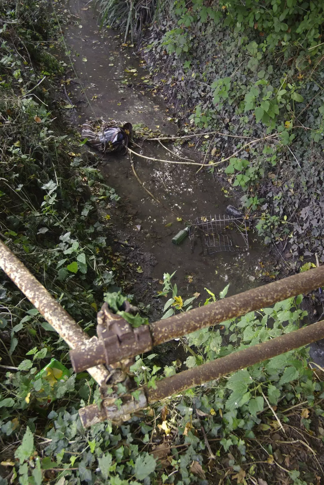 A manky stream, with a shopping trolley, from Fred's Further Adventures, Ward Road, Cambridge - 10th October 2008