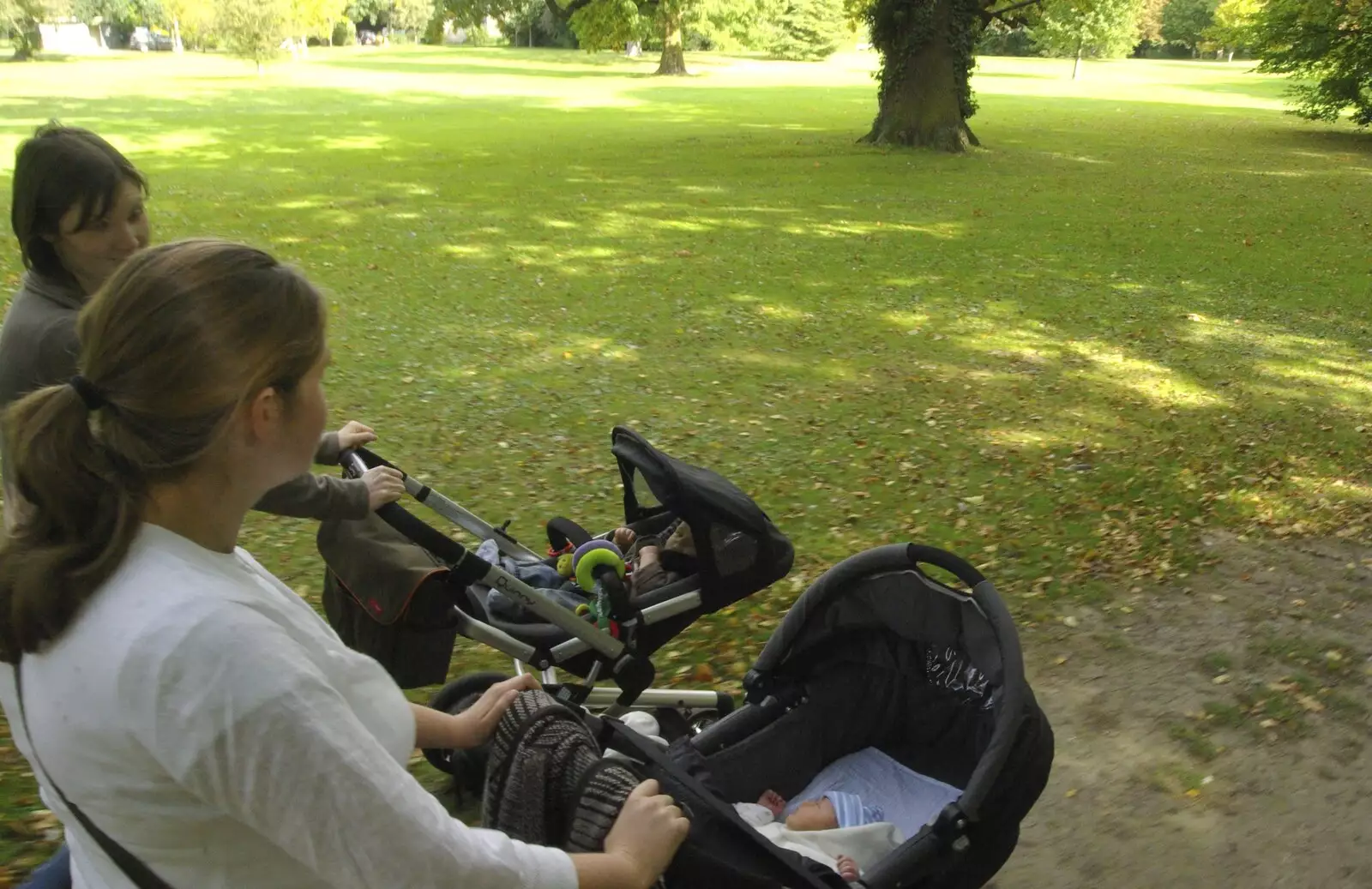 Caroline and Isobel in Cherry Hinton Park, from Fred's Further Adventures, Ward Road, Cambridge - 10th October 2008