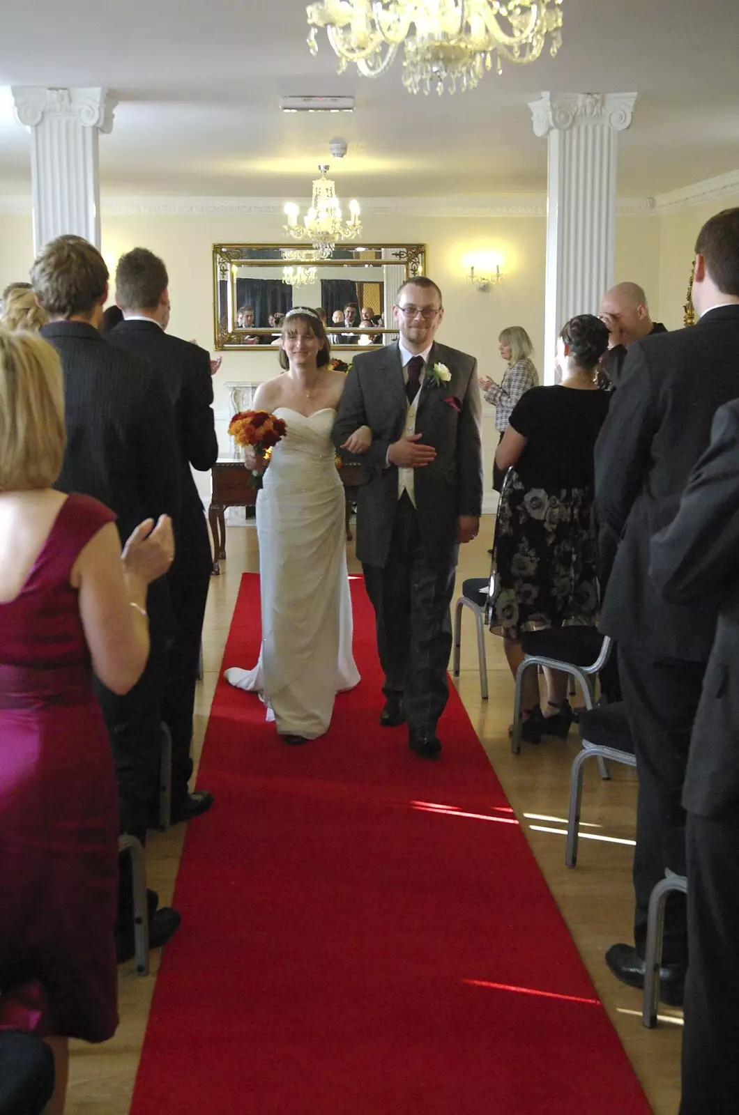 Emma and Matt walk up the aisle, from Matt and Emma's Wedding, Quendon, Essex - 7th November 2008