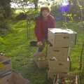 Louise packs up apples, Bill and Carmen's Post-Wedding Thrash, Yaxley Cherry Tree, Suffolk - 8th November 2008