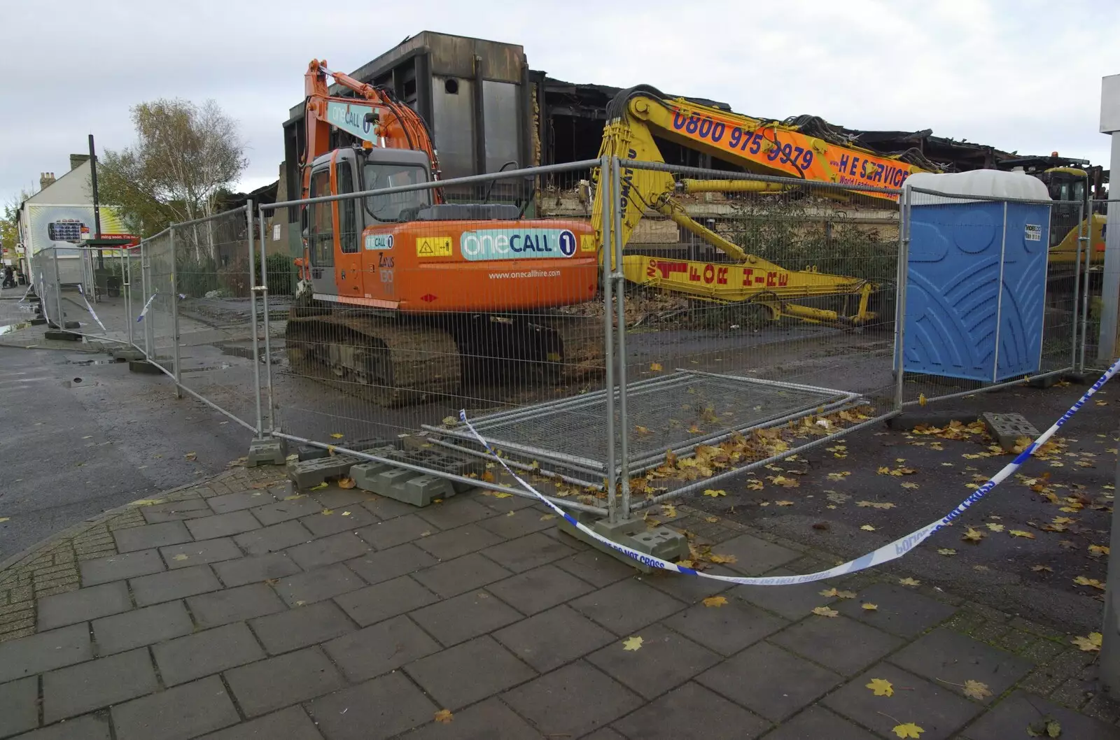 Barriers around the site, from Hedwig Visits, and a Mill Road Fire, Brome and Cambridge - 20th November 2008