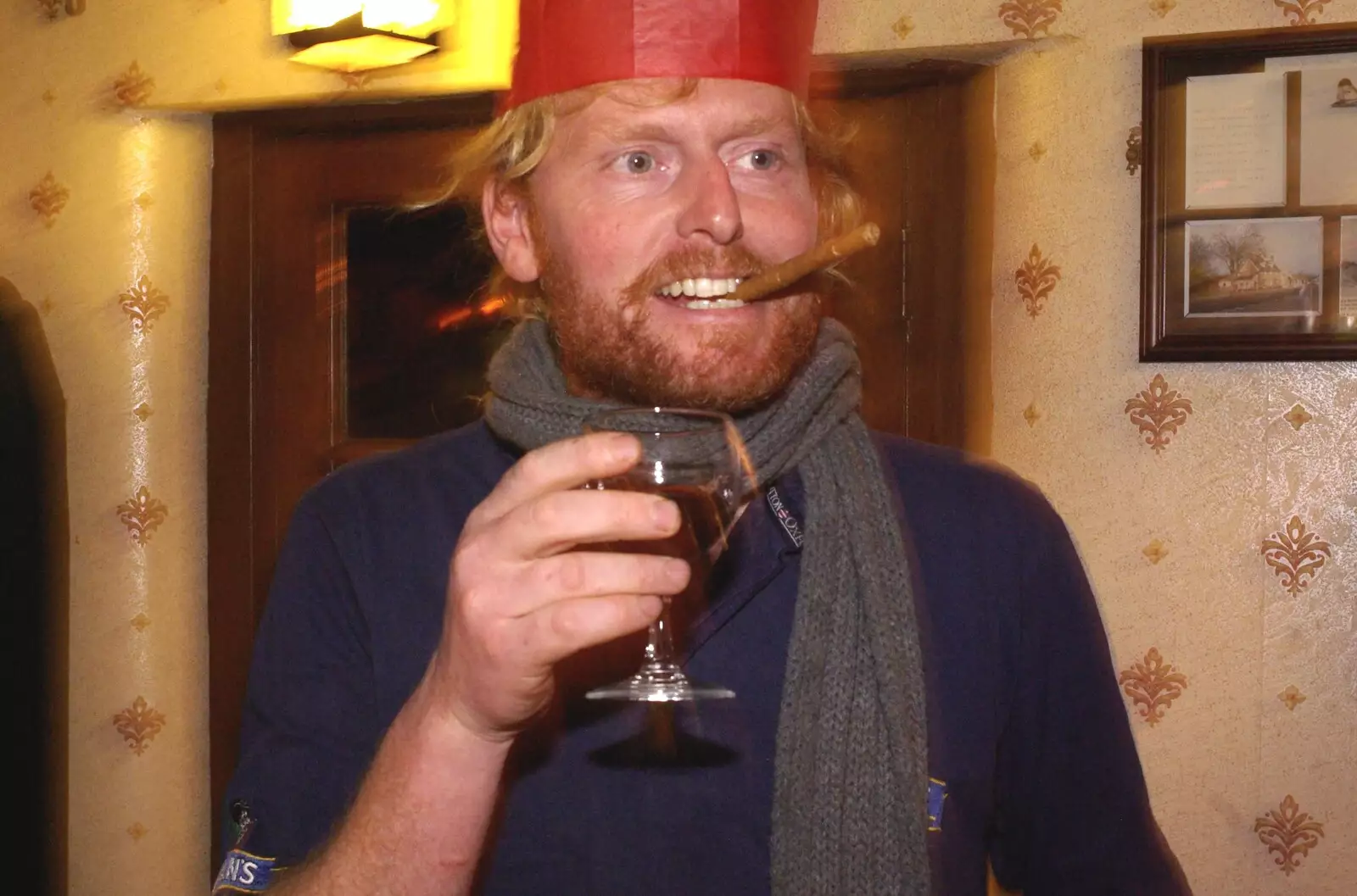 Wavy chomps on a cigar, from The BSCC Christmas Dinner, The Swan Inn, Brome, Suffolk - 6th December 2008