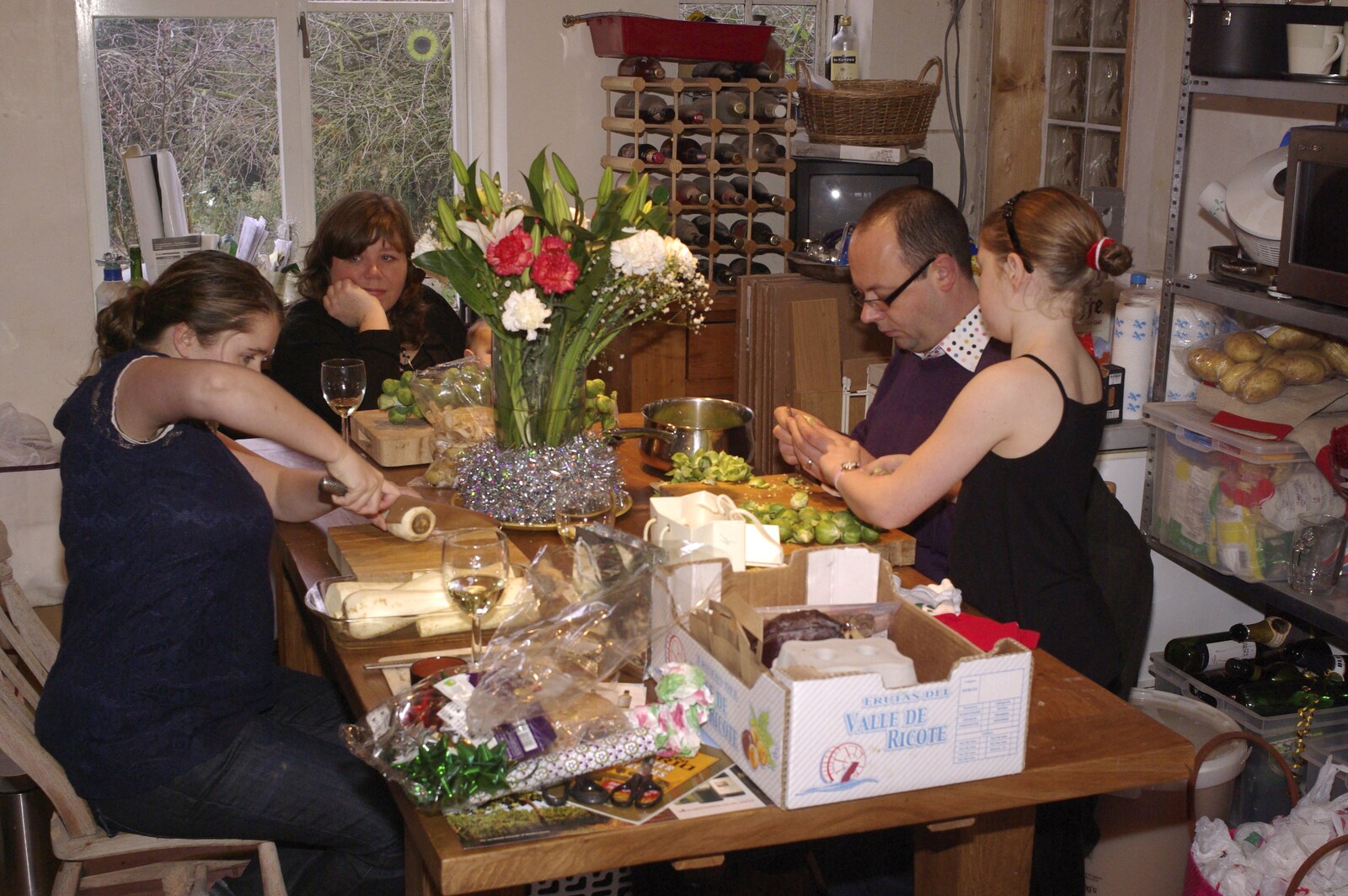 The veg team prepares for dinner from Fred's First Christmas, Brome, Suffolk - 25th December 2008