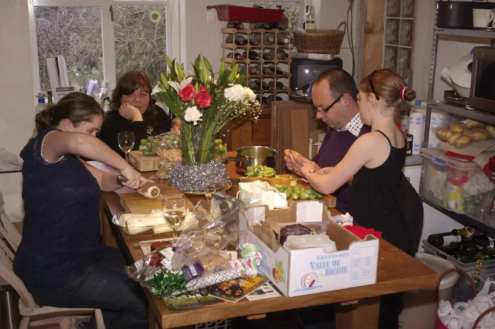 The veg team prepares for dinner, from Fred's First Christmas, Brome, Suffolk - 25th December 2008