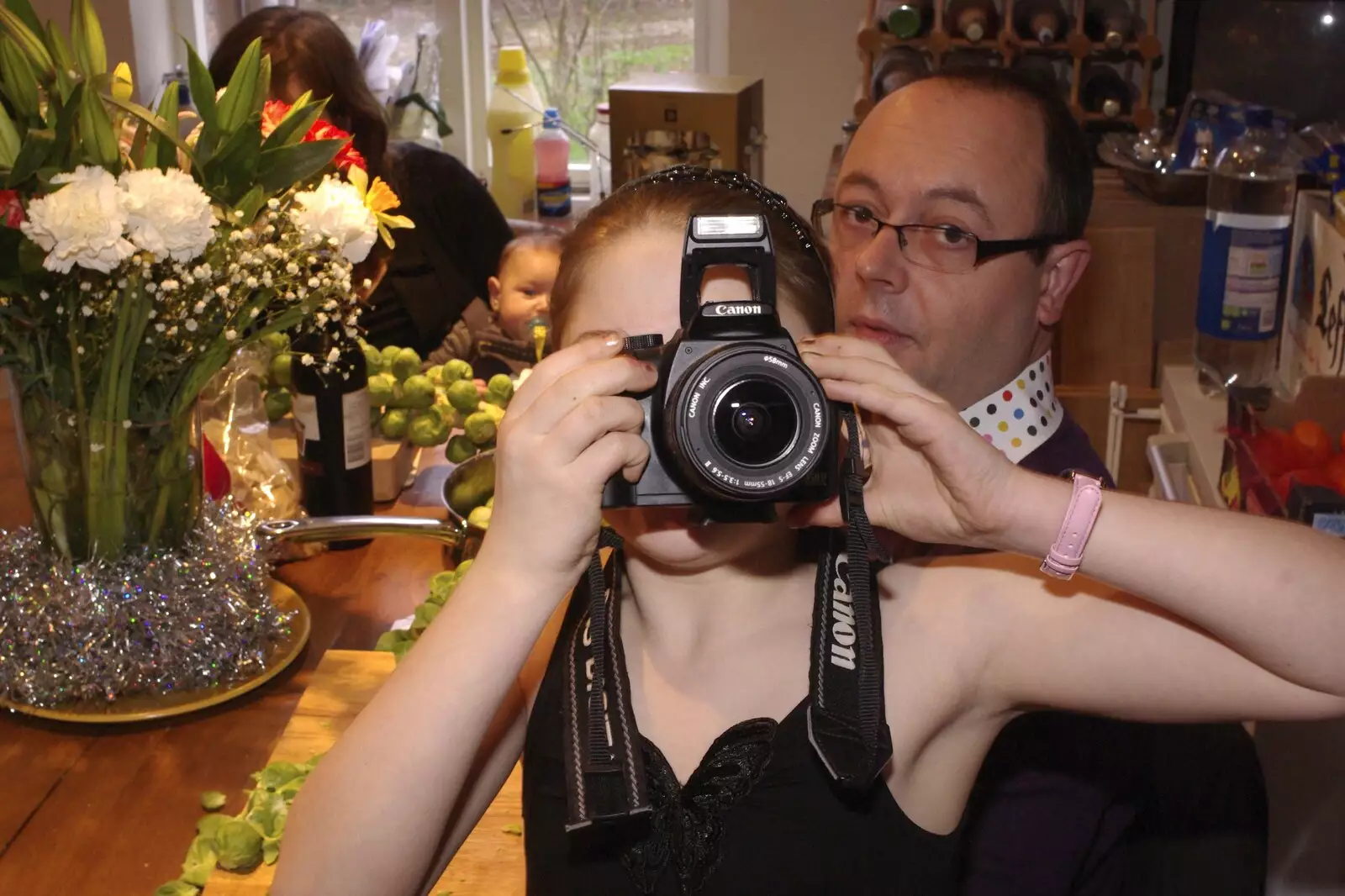 Emily tries Matt's camera out, from Fred's First Christmas, Brome, Suffolk - 25th December 2008