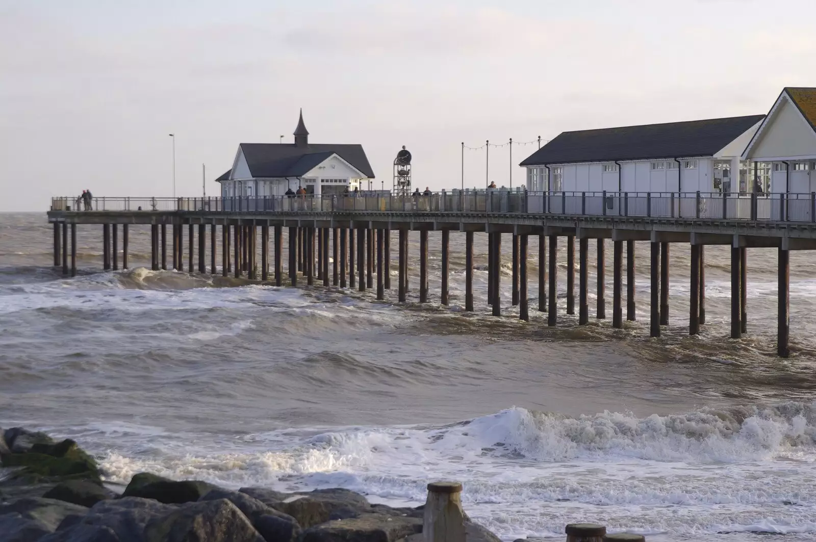 Southwold Pier, and a lively sea, from To The Coast By Satnav, Southwold, Suffolk - 28th December 2008