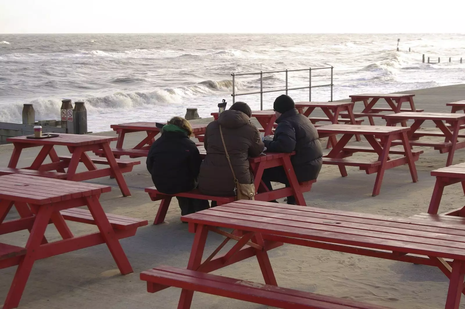 A family group brave the winds for a picnic, from To The Coast By Satnav, Southwold, Suffolk - 28th December 2008