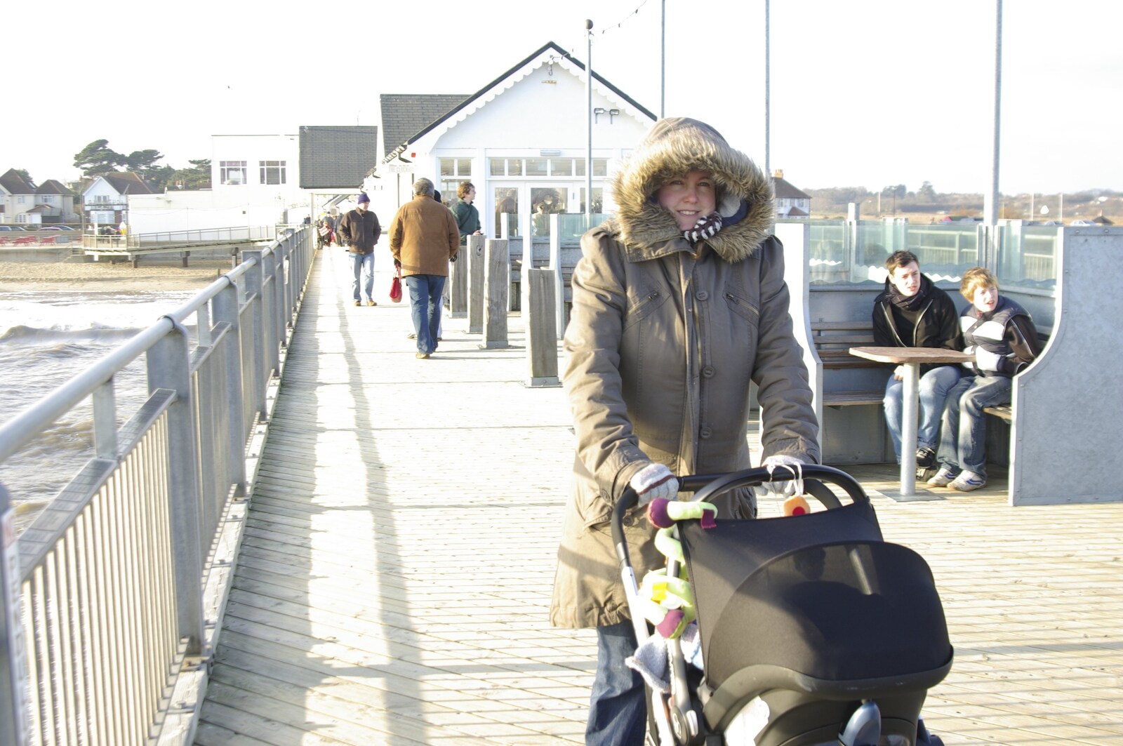Isobel and Fred on the pier from To The Coast By Satnav, Southwold, Suffolk - 28th December 2008