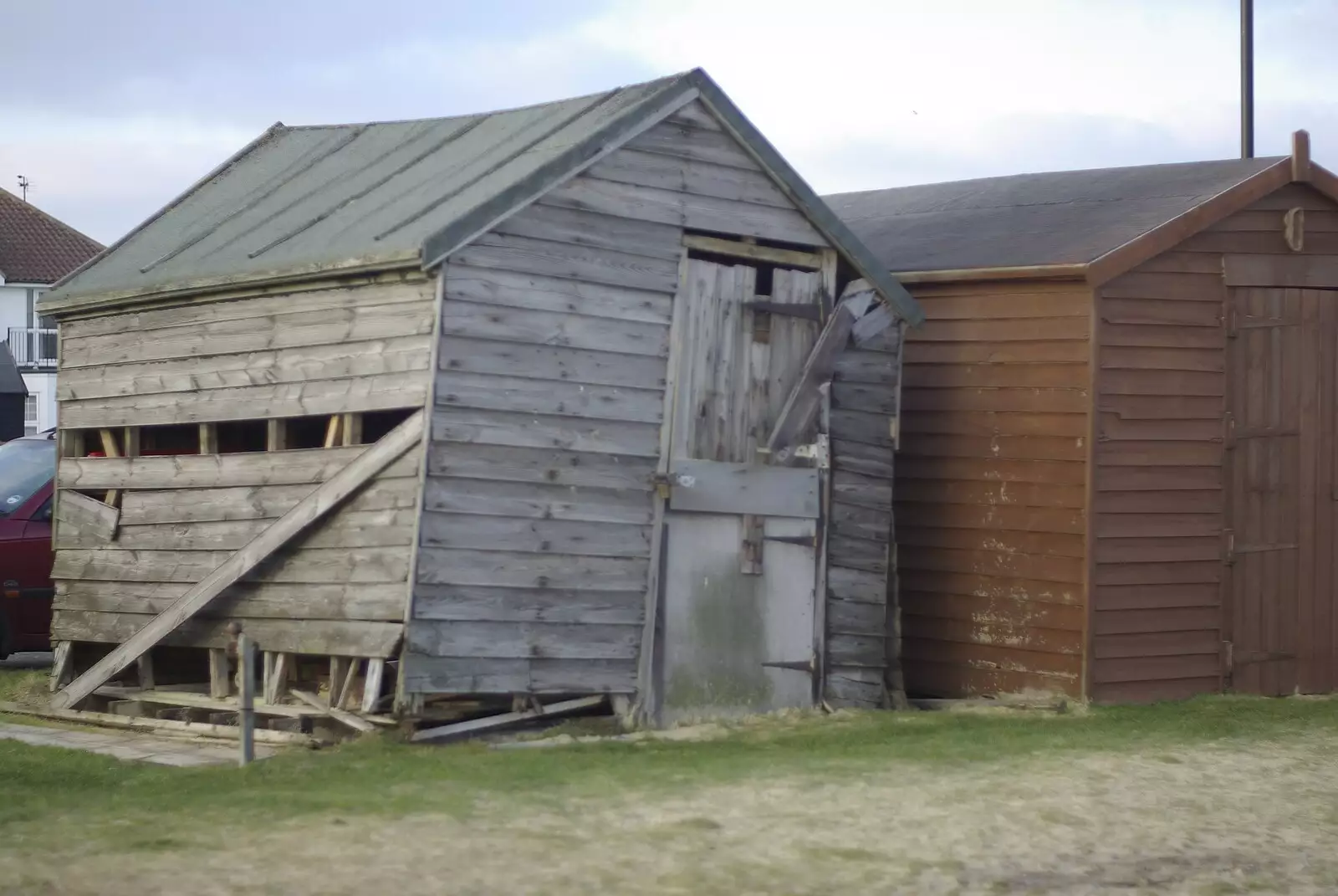 A couple of wrecked derelict sheds, from To The Coast By Satnav, Southwold, Suffolk - 28th December 2008