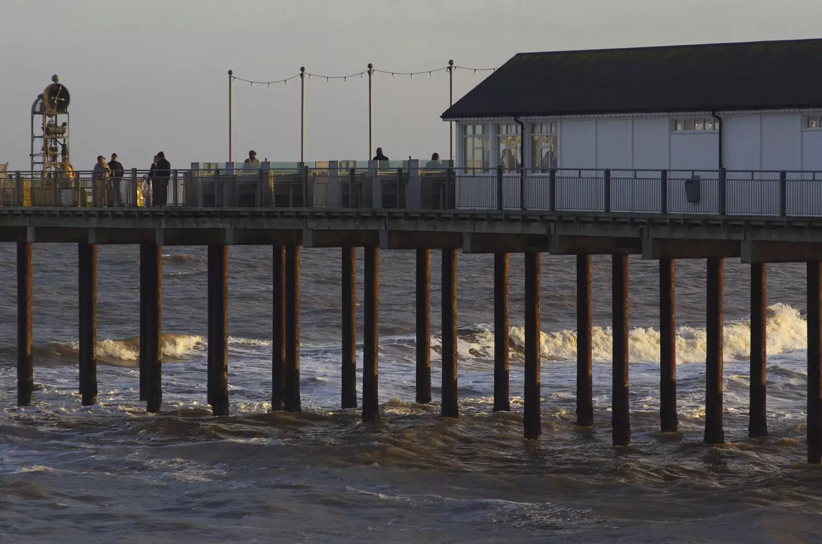 The waves catch the setting sun, from To The Coast By Satnav, Southwold, Suffolk - 28th December 2008