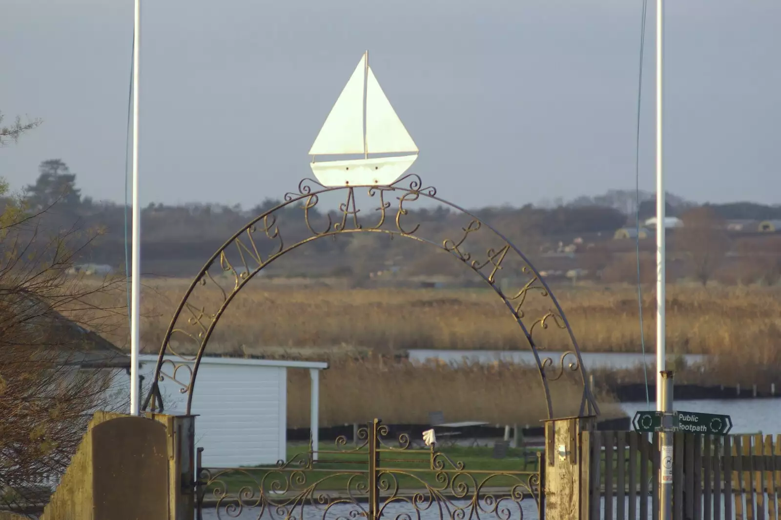 A wrought-iron sign announces 'Boating Café Lakes', from To The Coast By Satnav, Southwold, Suffolk - 28th December 2008