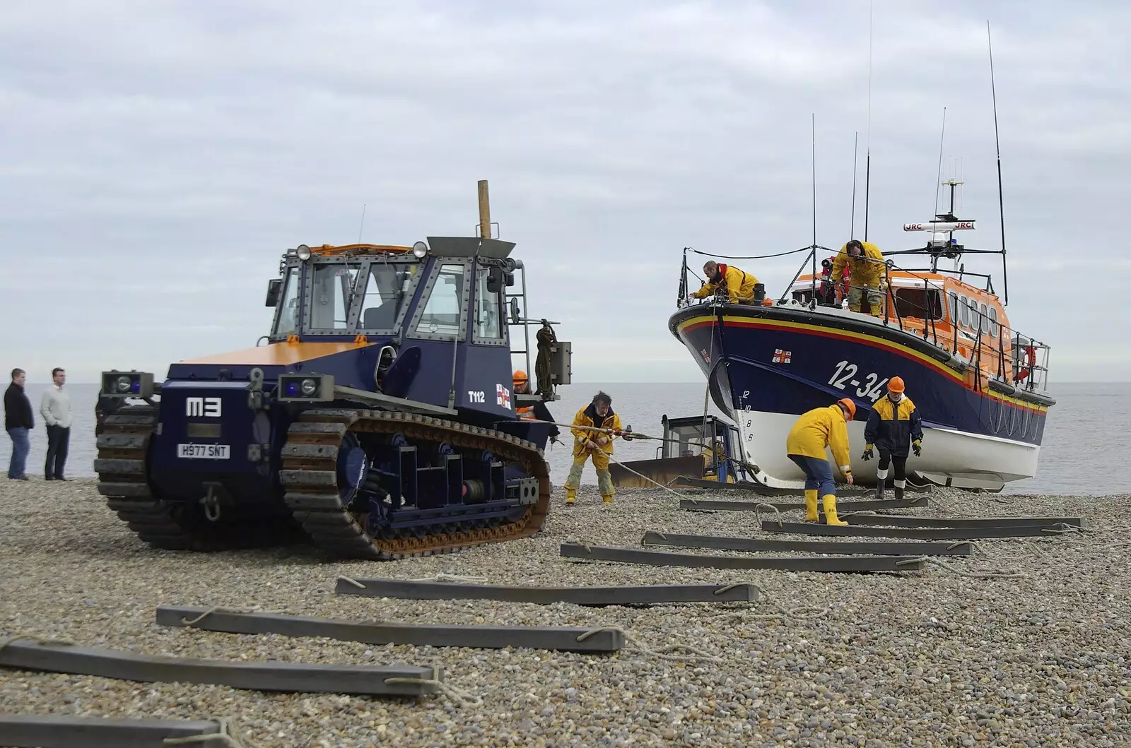 A tractor pulls the lifeboat in, from Aldeburgh Lifeboats with The Old Chap, and a Night at Amandines, Diss, Norfolk - 1st March 2009