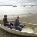 Jen and Isobel get giggly in an old boat, A Trip to Orford Castle, Suffolk - 14th March 2009