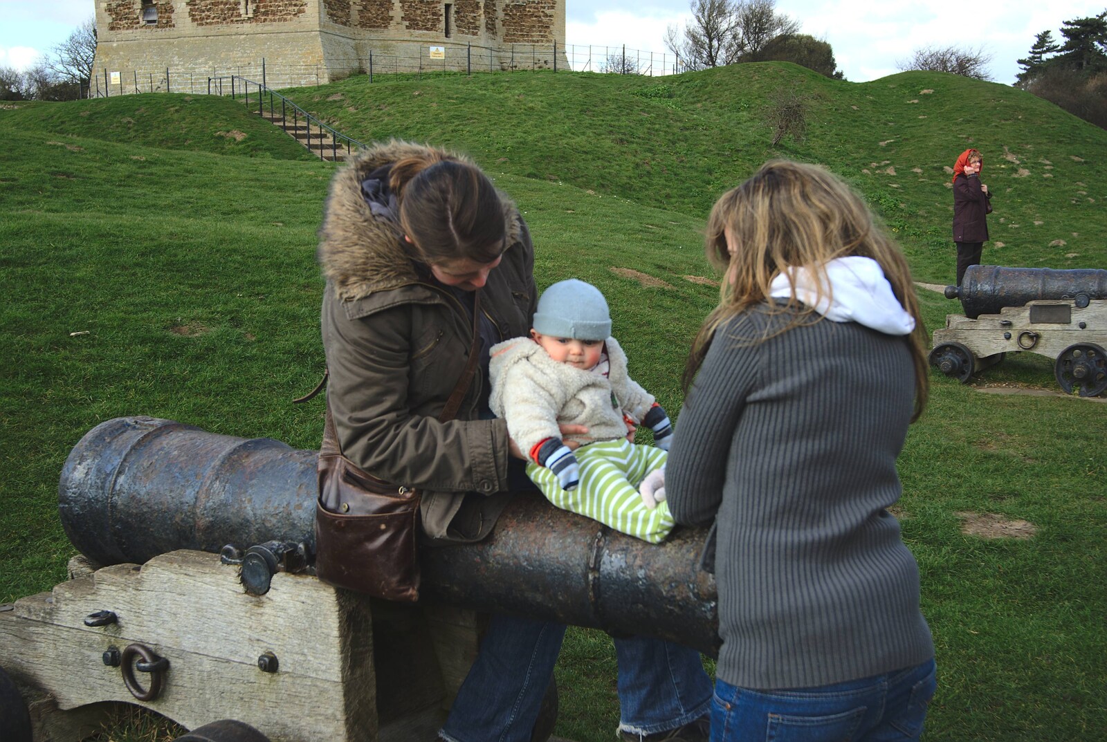 Fred on a cannon from A Trip to Orford Castle, Suffolk - 14th March 2009