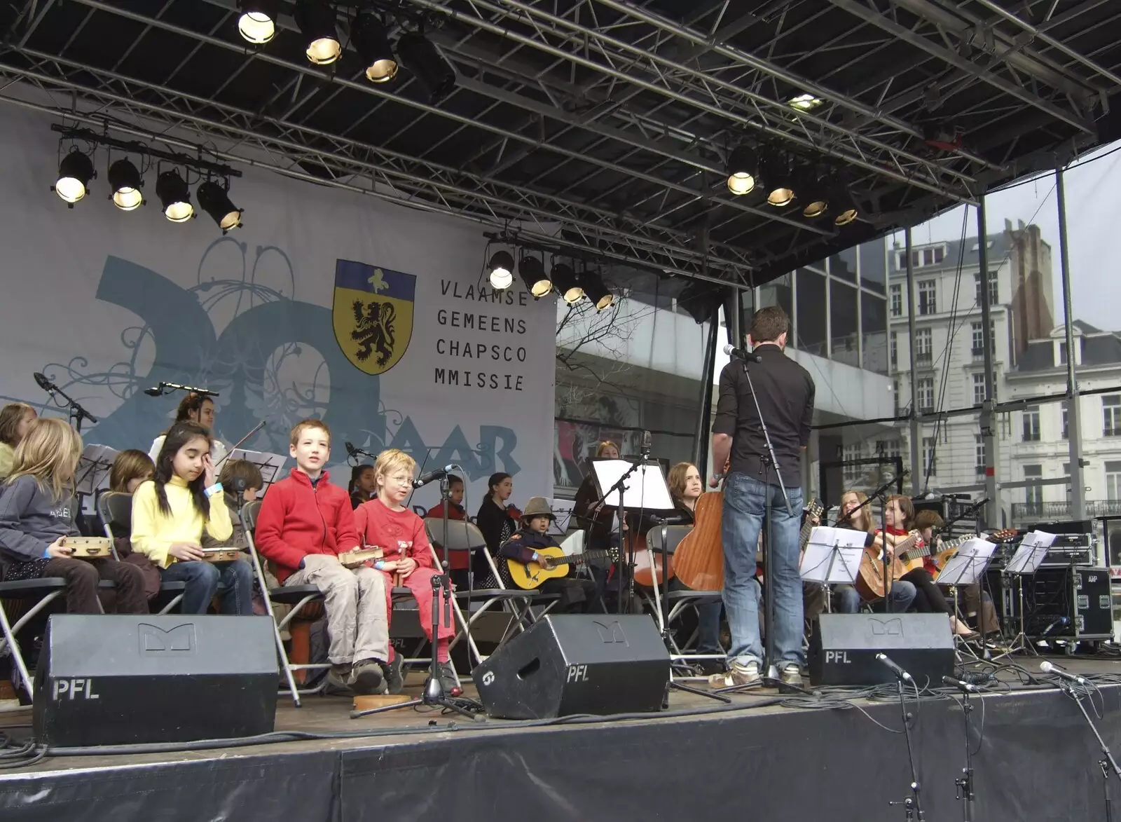 Natan's school gang on stage, from A Day Trip to Brussels, Belgium - 5th April 2009