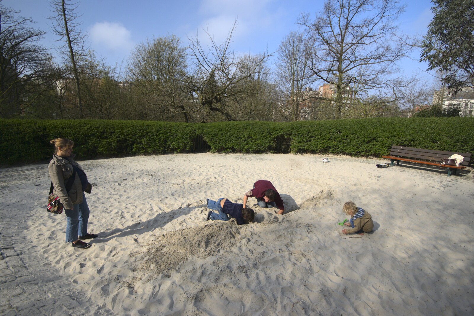 The boys are in a Brussel's sand pit from A Day Trip to Brussels, Belgium - 5th April 2009