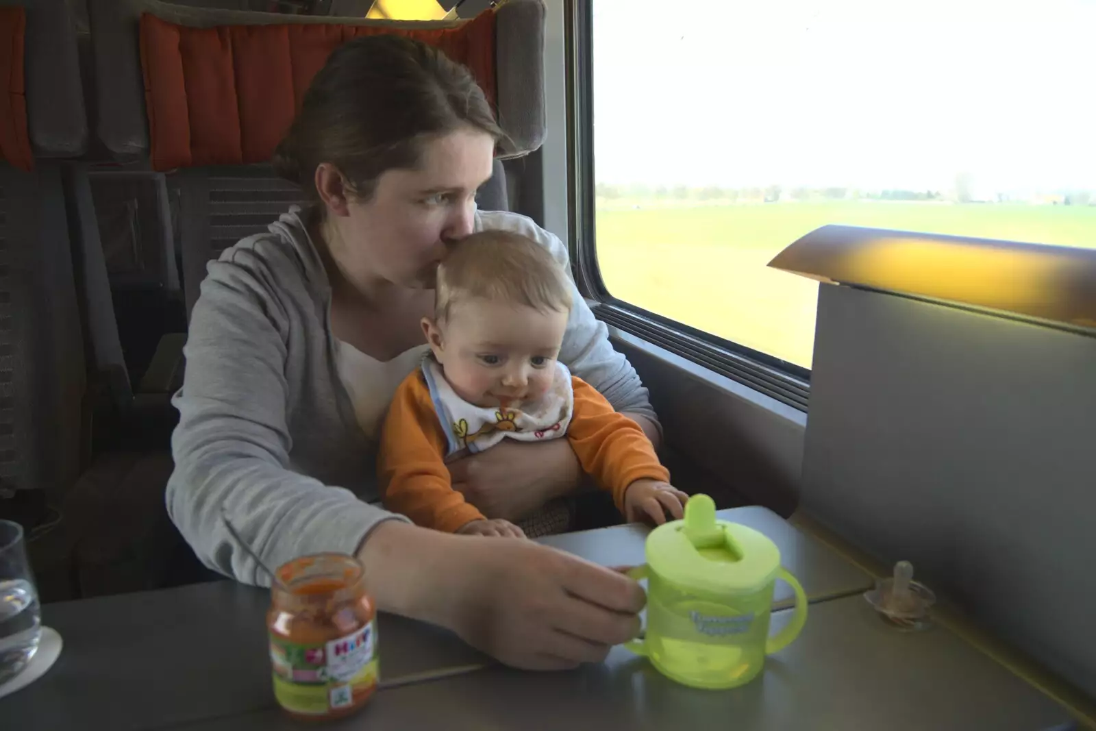 Isobel and Fred on the Eurostar, from A Day Trip to Brussels, Belgium - 5th April 2009