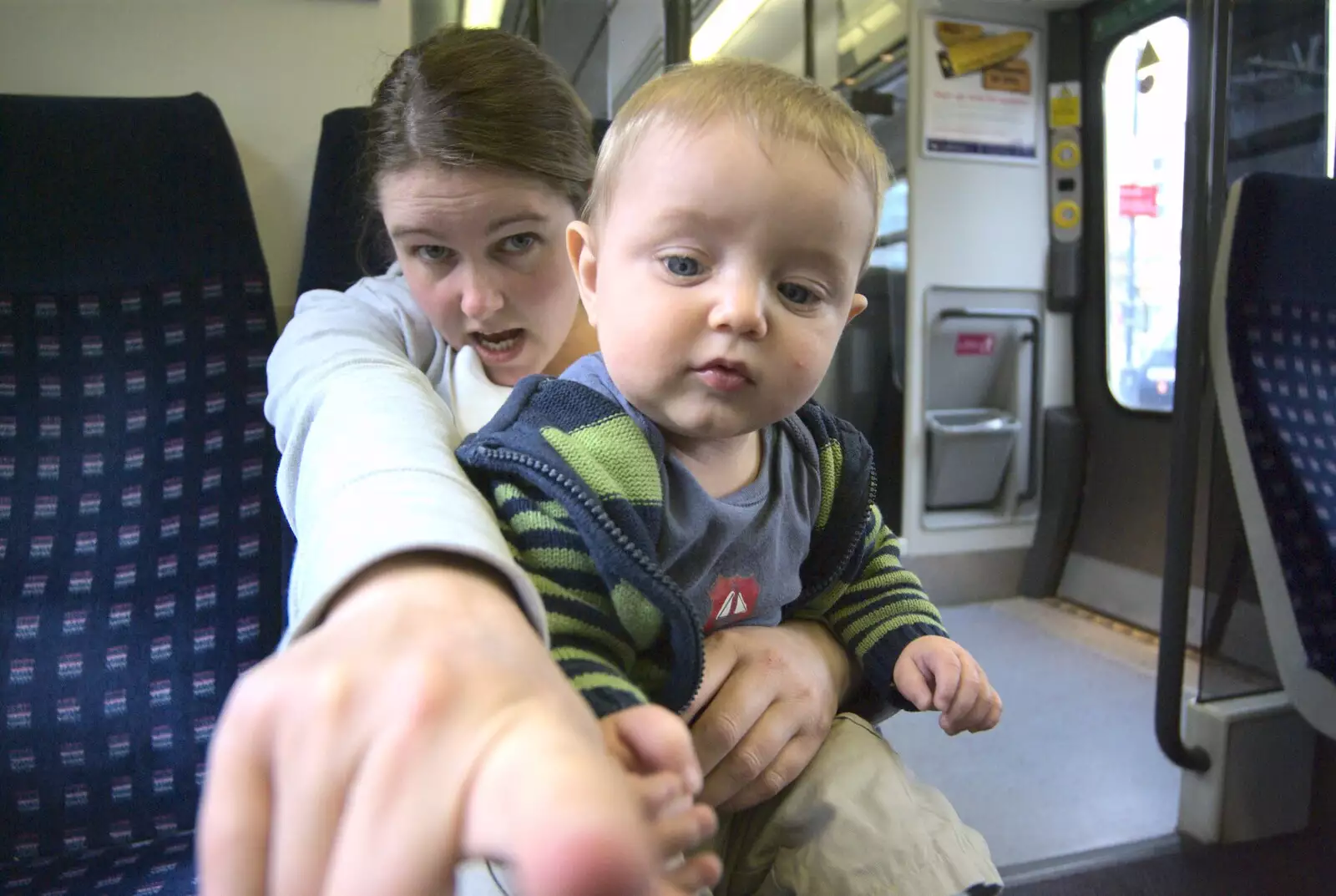 Isobel and Fred on the Cambridge train, from A Day Trip to Brussels, Belgium - 5th April 2009