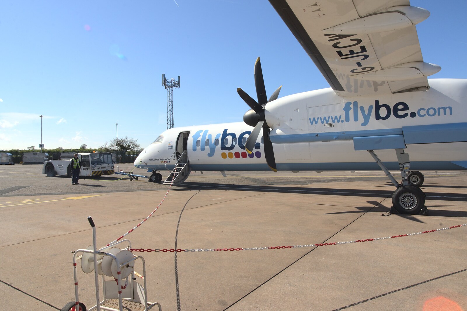 At Exeter airport, our Flybe Dash-8 Q400 awaits from An Easter Weekend in Chagford, Devon - 12th April 2009