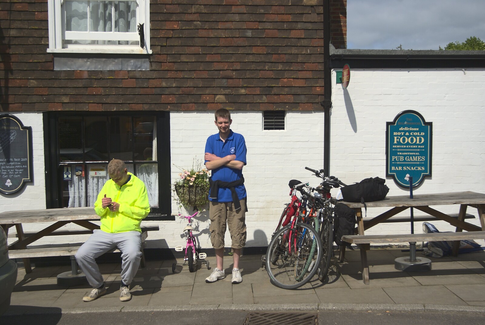 Bill and The Boy Phil outside the pub from The BSCC Weekend Away Ride, Lenham, Kent - 16th May 2009