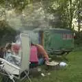 Smoke lingers over the old caravan, Martina's Birthday Barbeque, Thrandeston, Suffolk - 23rd May 2009