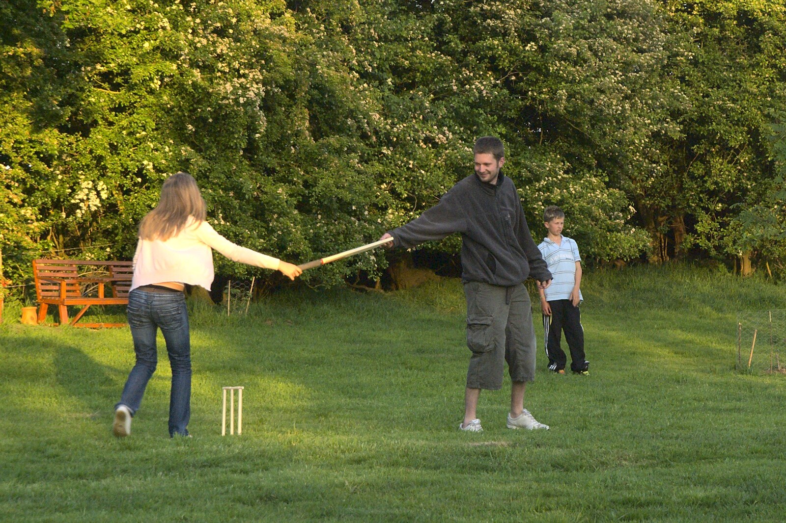 The Boy Phil hands over the bat from Martina's Birthday Barbeque, Thrandeston, Suffolk - 23rd May 2009