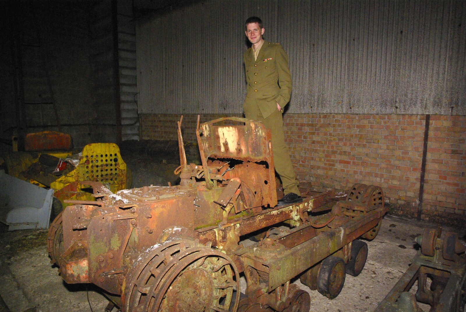The Boy Phil stands on the remains of a tank from The Debach Airfield 1940s Dance, Debach, Suffolk - 6th June 2009