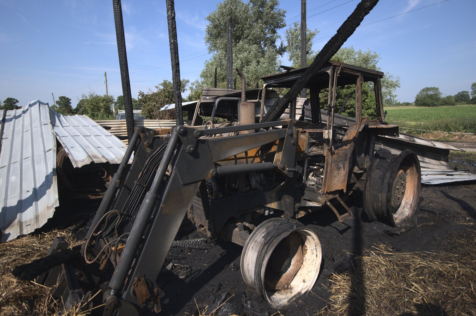 The destroyed tractor from A Fire at Valley Farm, Thrandeston, Suffolk - 24th June 2009