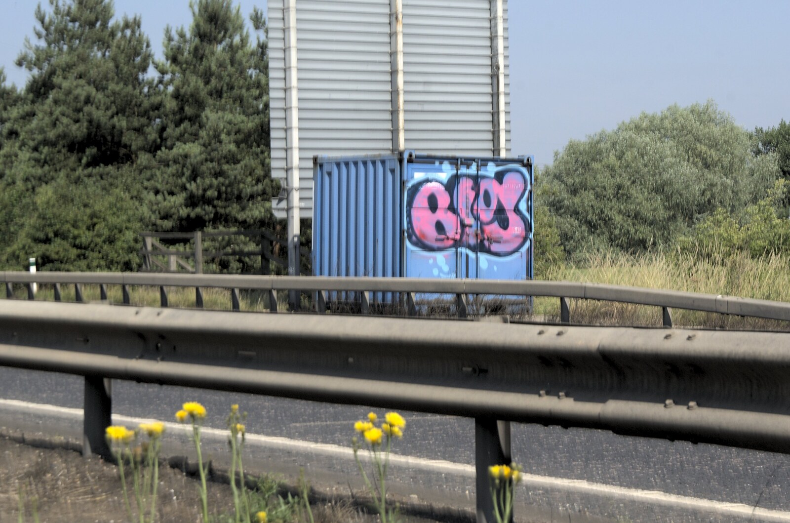 A graffiti'd container on the A14 from The BSCC at Wingfield, and The BBs at New Buckenham, Norfolk - 3rd July 2009