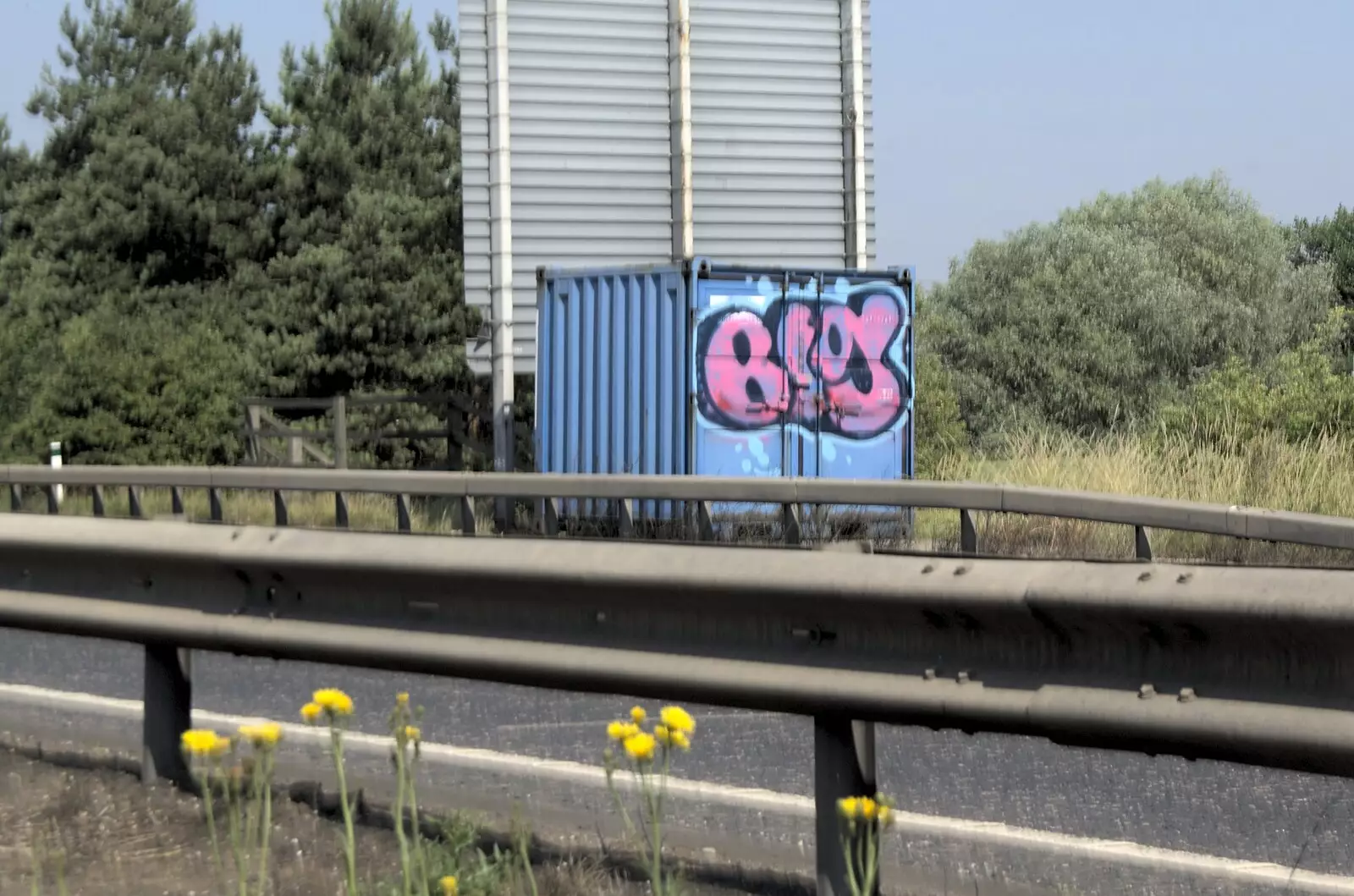 A graffiti'd container on the A14, from The BSCC at Wingfield, and The BBs at New Buckenham, Norfolk - 3rd July 2009