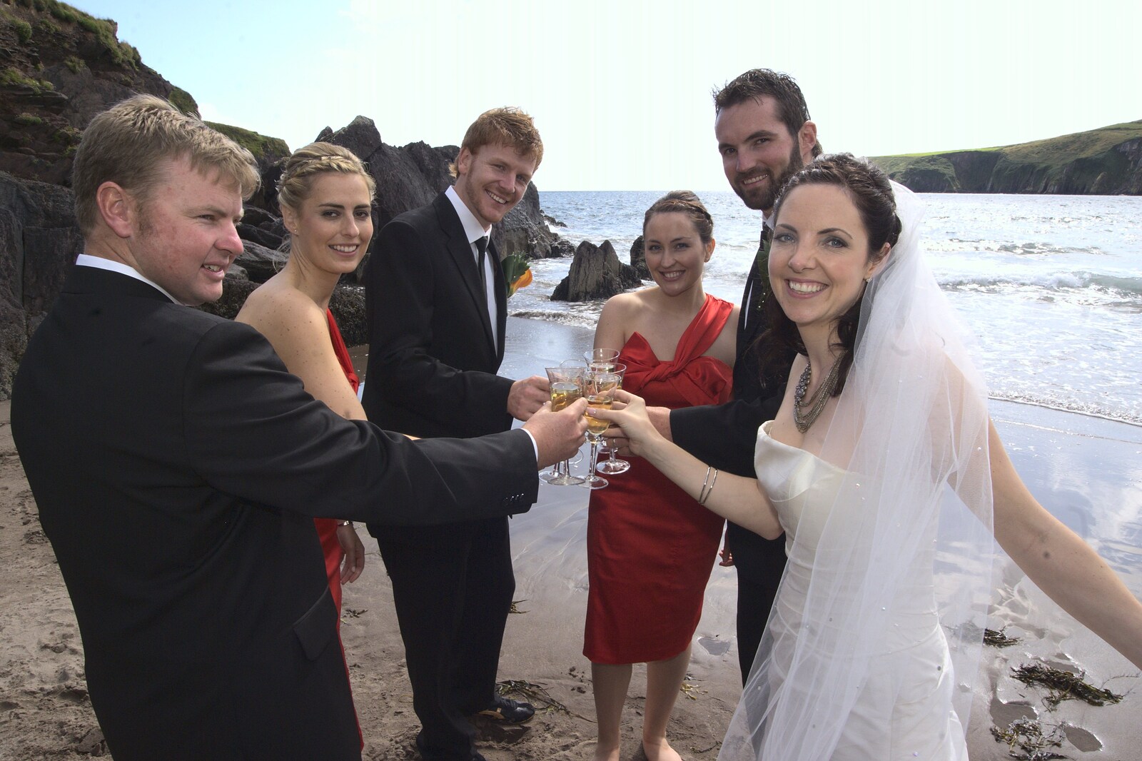 Champagne on the beach from Julie and Cameron's Wedding, Ballintaggart House, Dingle - 24th July 2009
