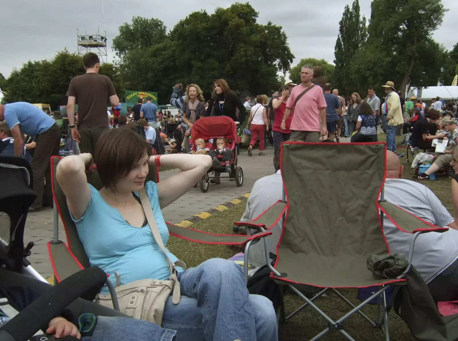 The gang have bagsied the usual spot by the wheelie bins, from The Cambridge Folk Festival, Cherry Hinton Hall, Cambridge - 1st August 2009