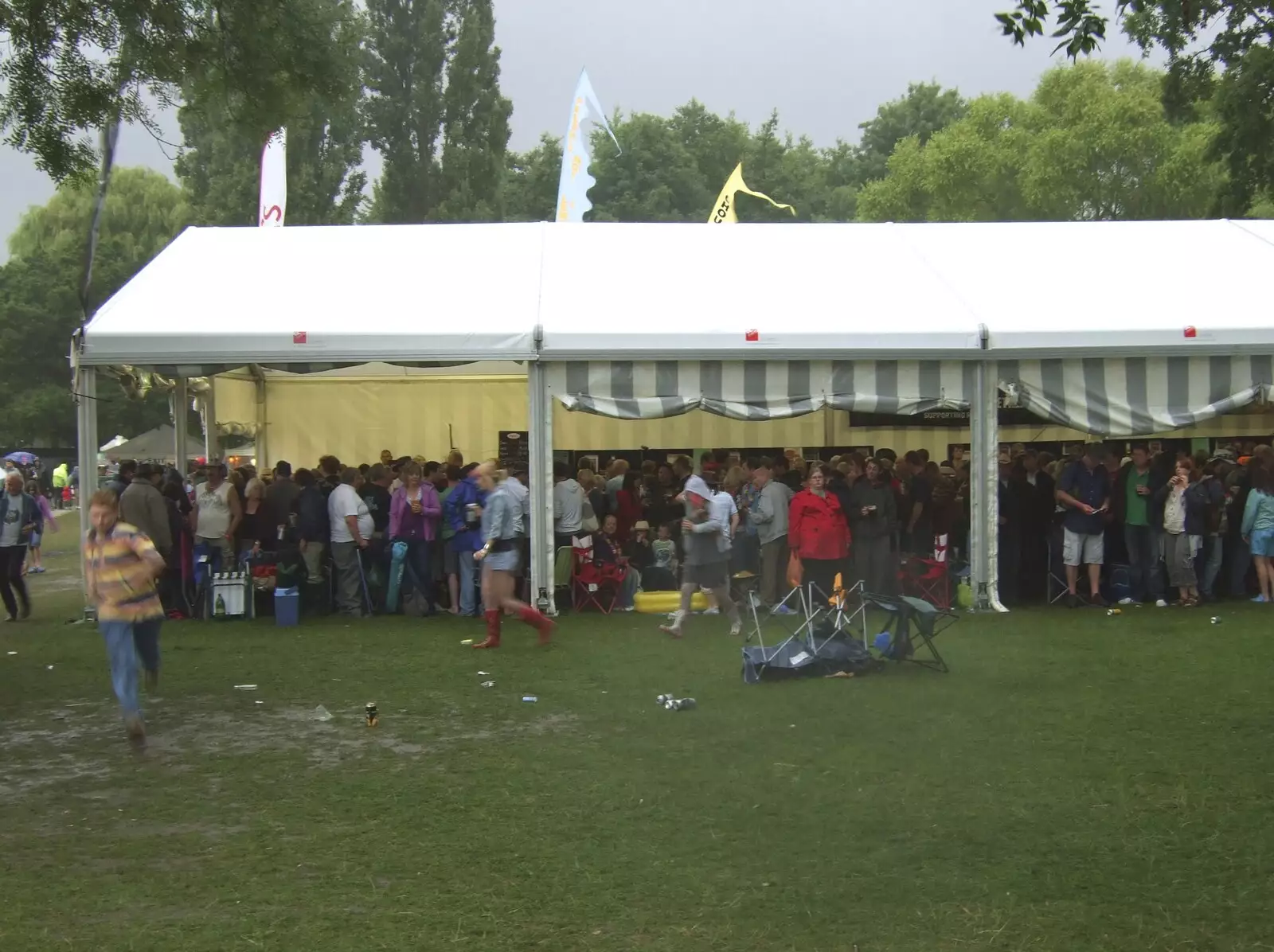 For some reason the beer tent is suddenly packed, from The Cambridge Folk Festival, Cherry Hinton Hall, Cambridge - 1st August 2009