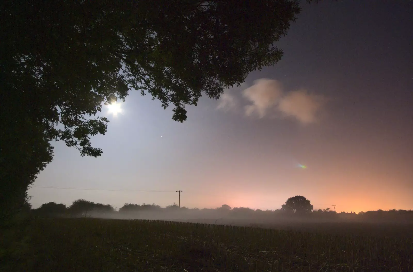 The full moon, and a moon-bow, towards the right, from New Kittens and Moonlit Fields, Brome, Suffolk - 11th August 2009