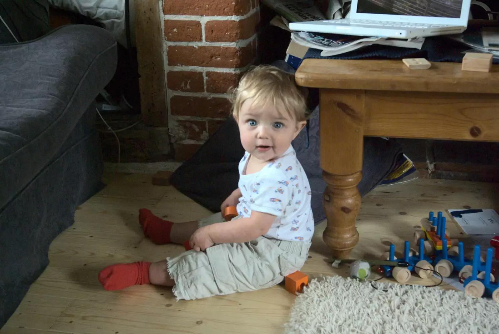 Fred with some blocks, from Emily and The Old Chap Visit, Brome, Suffolk - 29th August 2009