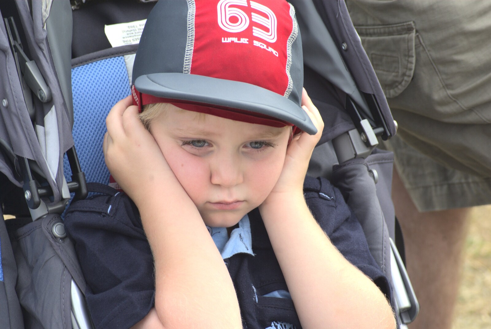 Matthew is not too impressed with the noise from The Eye Show and the Red Arrows, Palgrave, Suffolk - 31st August 2009
