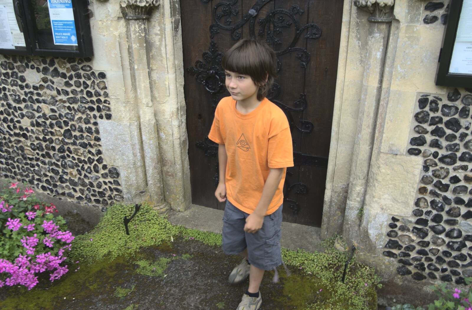 Kai outside the church from Phil and Lolly Visit, Brome, Suffolk - 2nd September 2009