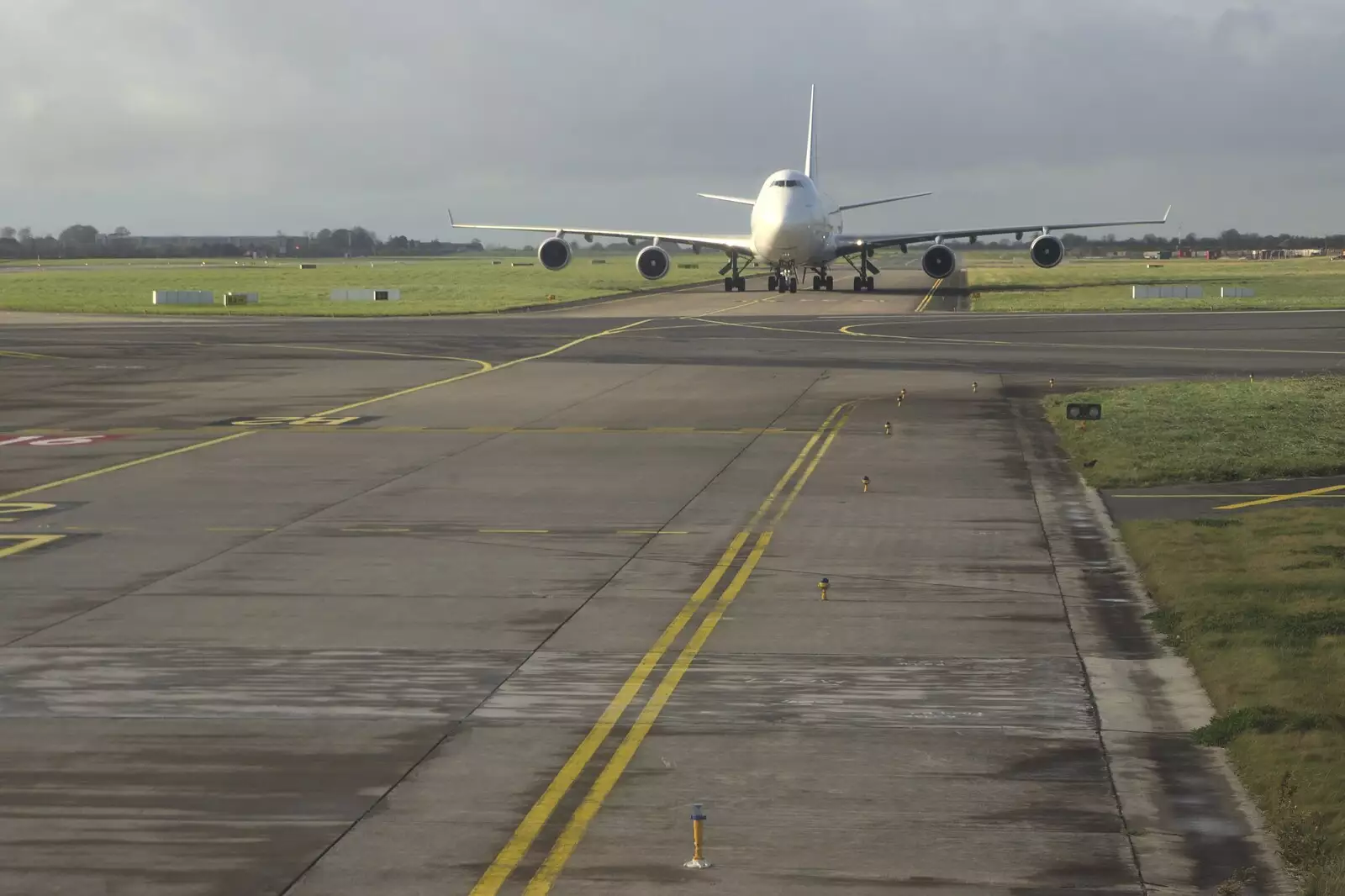 An Air France 747 cargo taxis around, from A Trip to Evelyn and Louise's, Monkstown Farm, County Dublin, Ireland - October 25th 2009