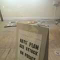 Random news-style sign in an empty art gallery