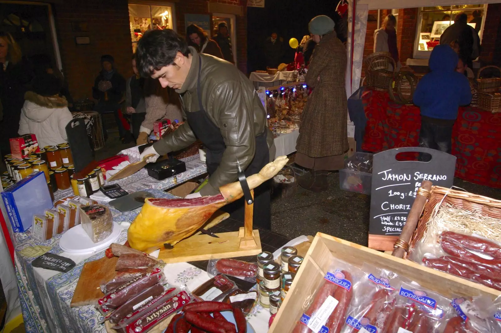 A Spanish dude sells Jamon Serrano, from Bartrums Dereliction, and The Christmas Lights, Diss and Eye, Norfolk and Suffolk - 4th December 2009